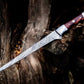 Handmade Damascus Steel Fish Fillet Knife – 13” Rosewood Handle & Leather Sheath