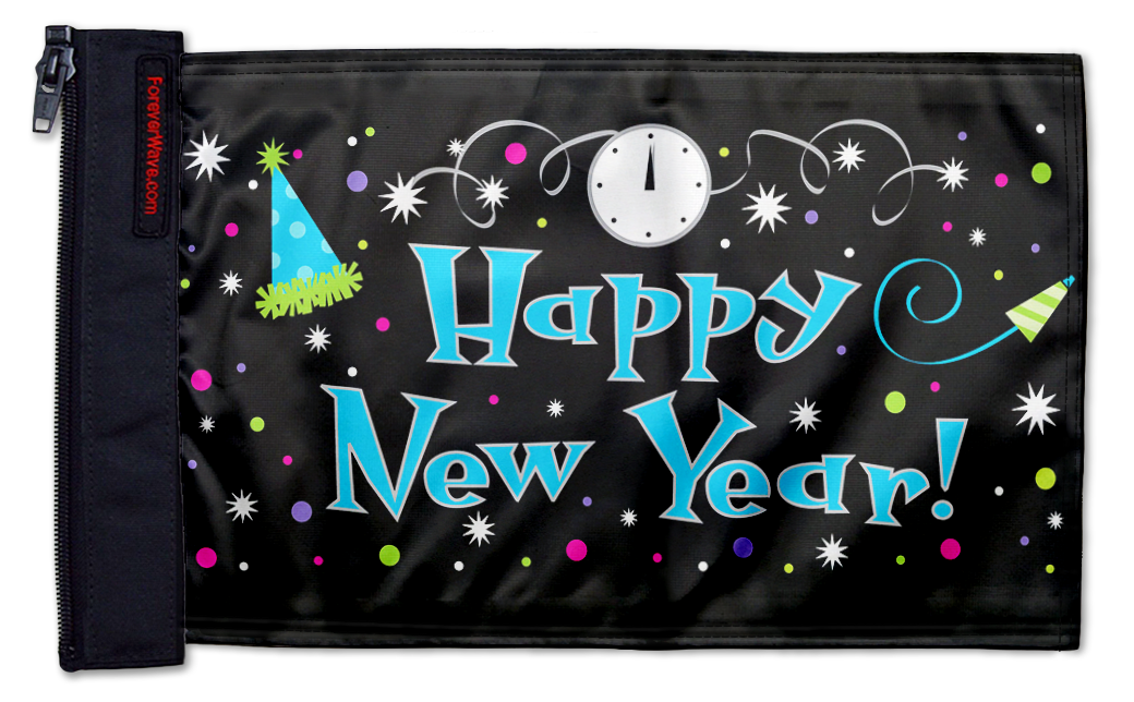 Happy New Year 12"x18" Forever Wave Flag for Jeep Wrangler JK 2-Door 2007-2018