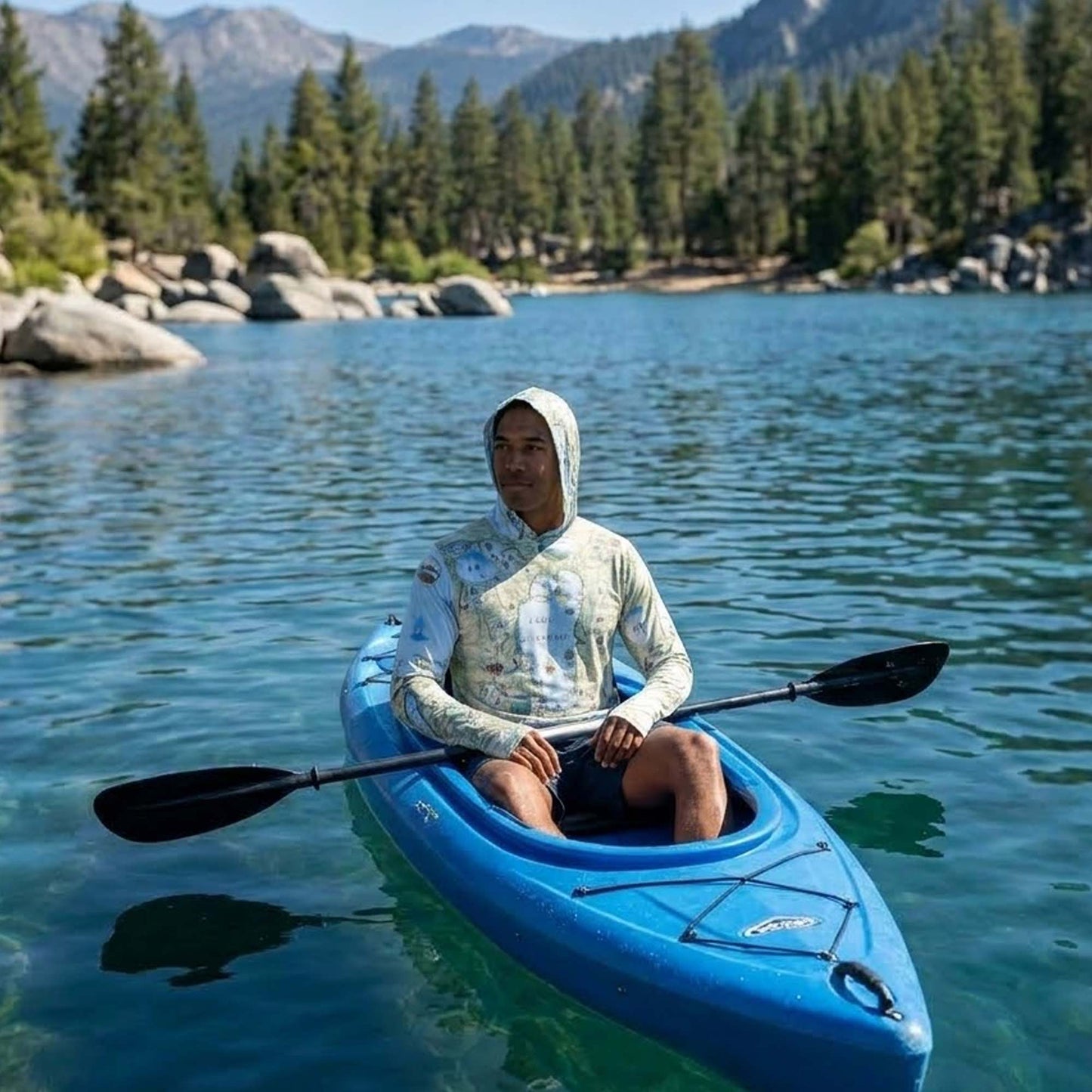 Lake Tahoe Map UltraLight Sunshirt Hoodie – UPF 50+