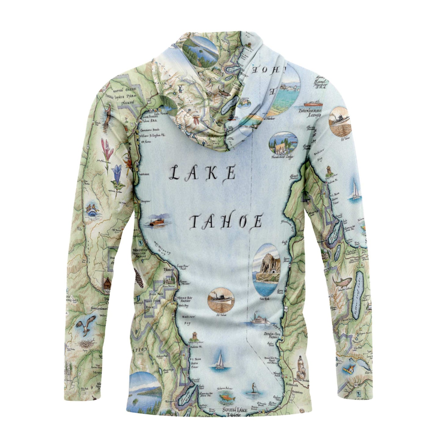 Lake Tahoe Map UltraLight Sunshirt Hoodie – UPF 50+