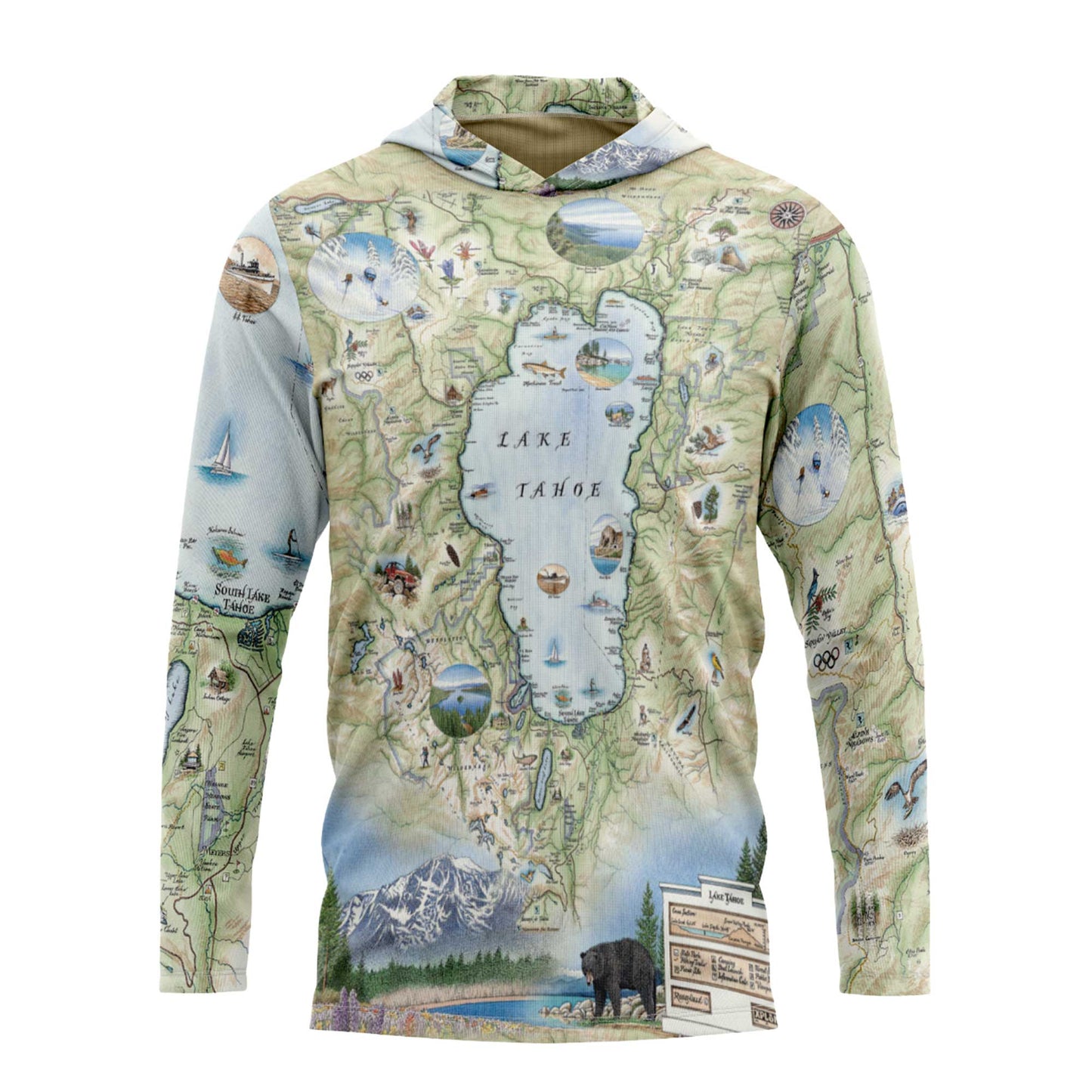 Lake Tahoe Map UltraLight Sunshirt Hoodie – UPF 50+