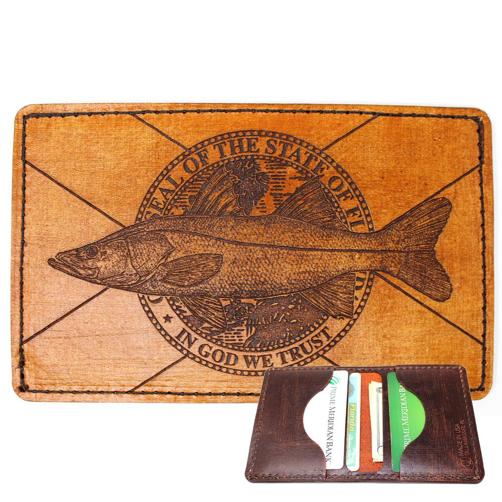 Handcrafted Leather Original Mens Wallet -  FL Flag Snook