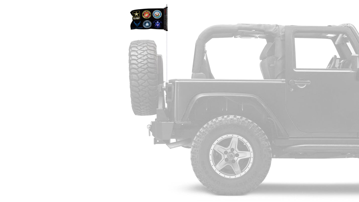 Armed Forces 12"x18" Forever Wave Flag for Jeep Wrangler JK 2-Door 2007-2018