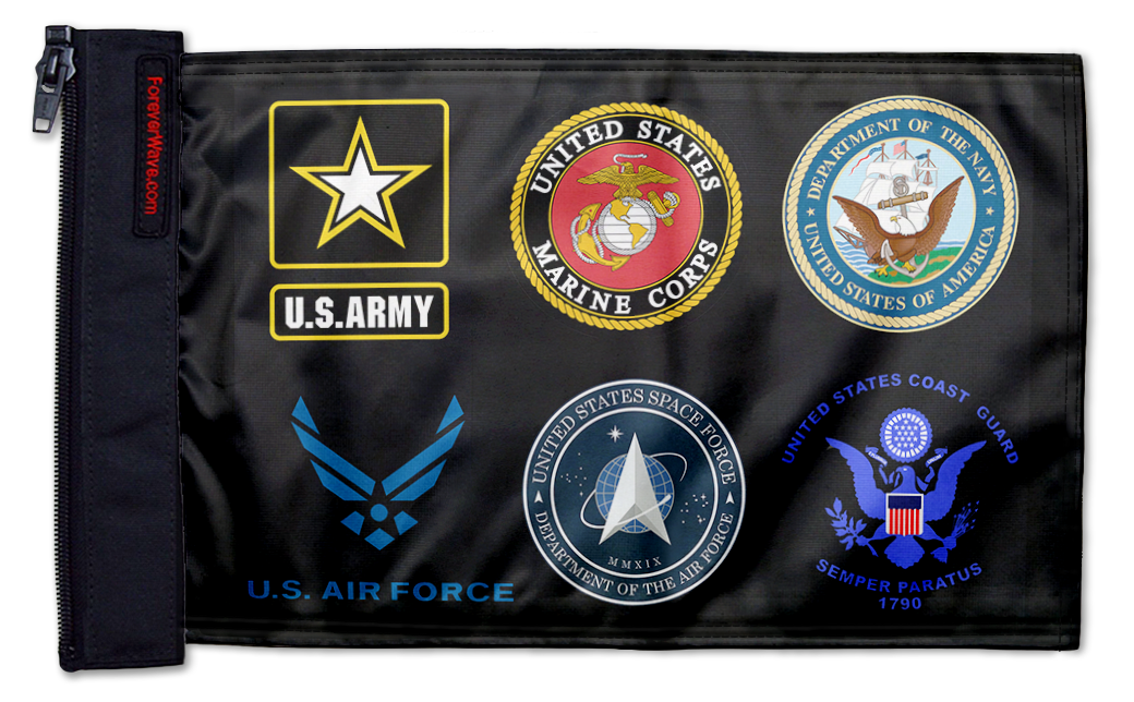 Armed Forces 12"x18" Forever Wave Flag for Golf Carts