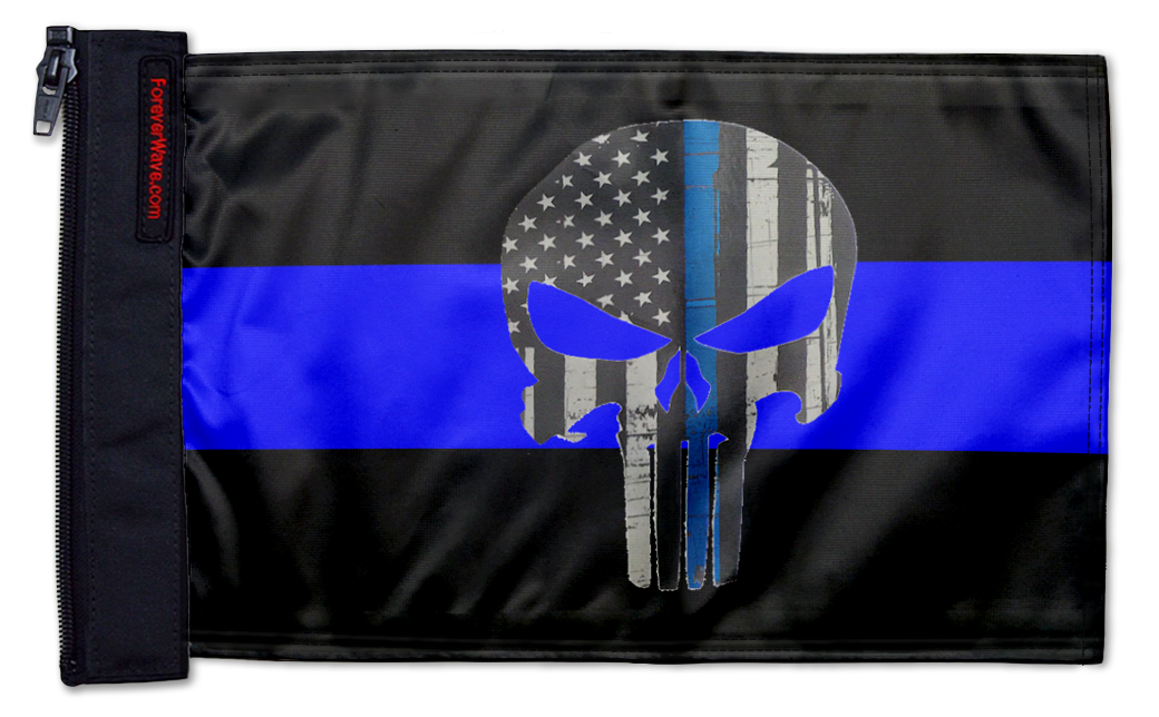 Thin Blue Line Punisher 12"x18" Forever Wave Flag for Jeep Wrangler JL 2-Door 2018-Present