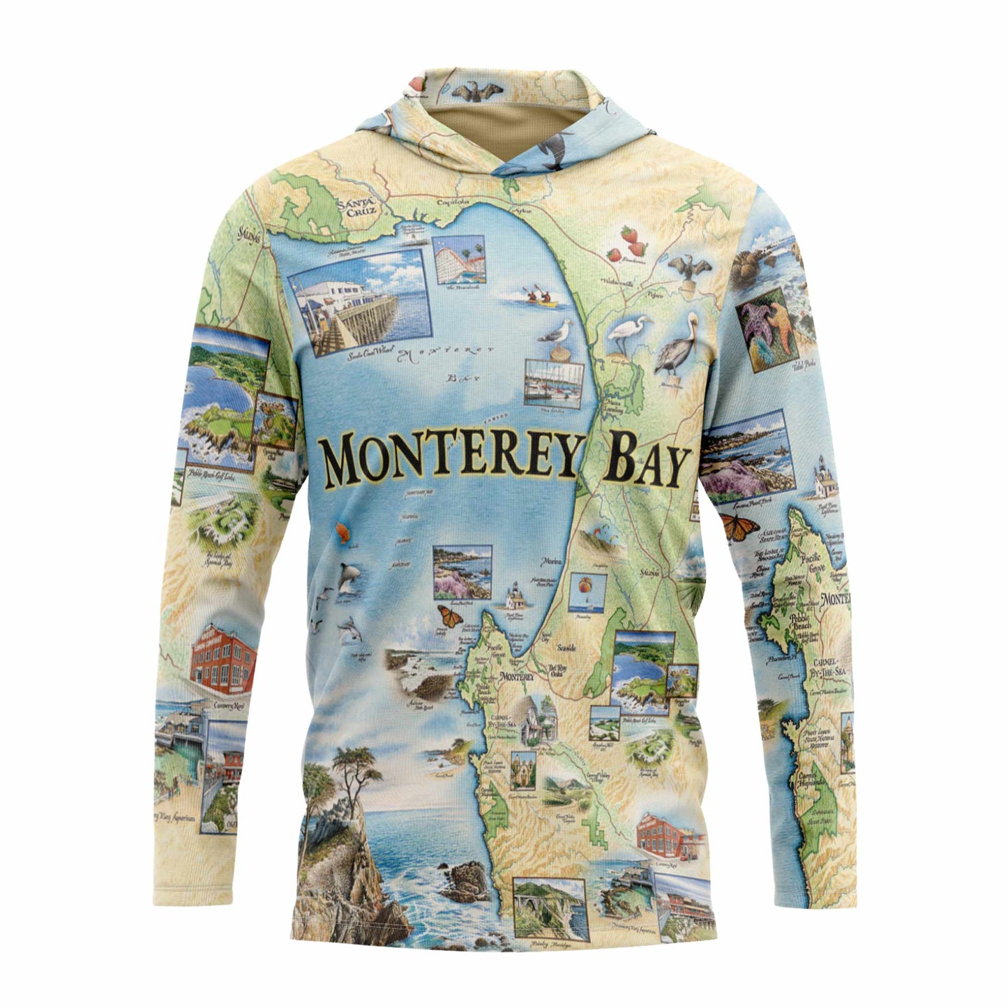 Monterey Bay Map UltraLight Sunshirt Hoodie – UPF 50+
