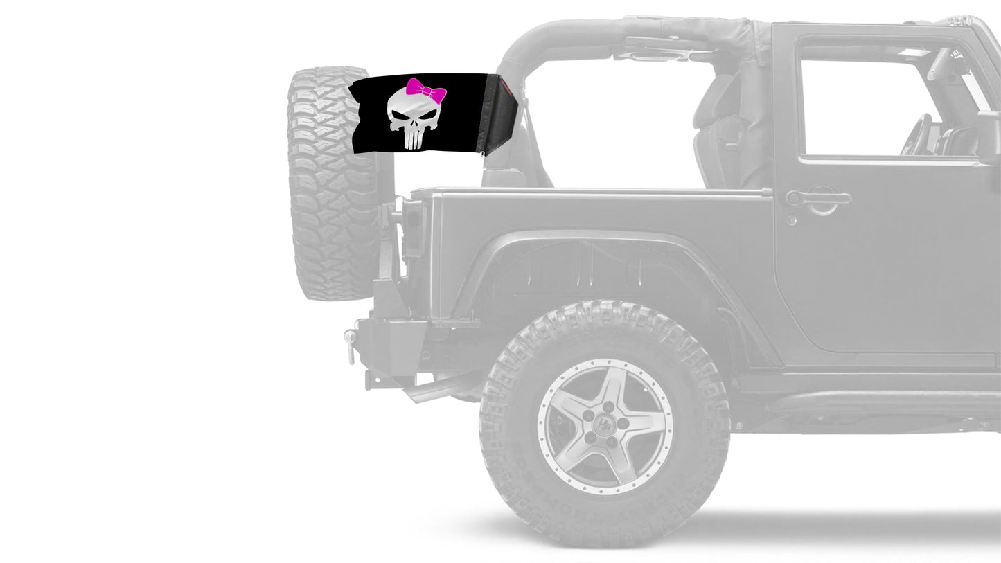 Punisher Pink Ribbon 12"x18" Forever Wave Flag for Jeep Wrangler JK 2-Door 2007-2018