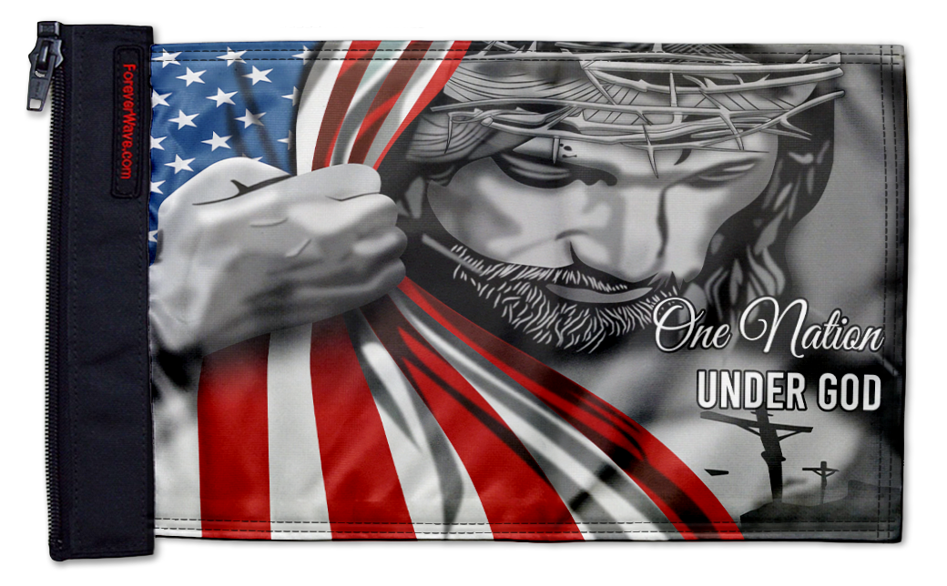 One Nation 12"x18" Forever Wave Flag for Golf Carts