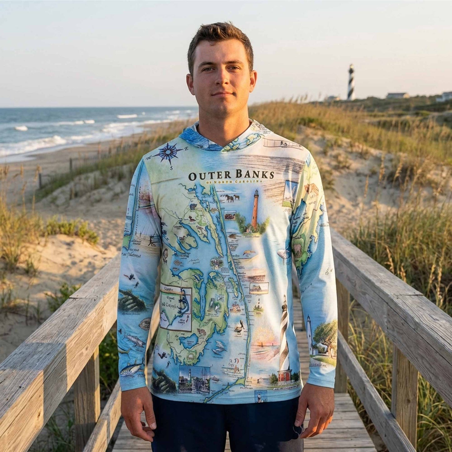 Outer Banks Map UltraLight Sunshirt Hoodie – UPF 50+