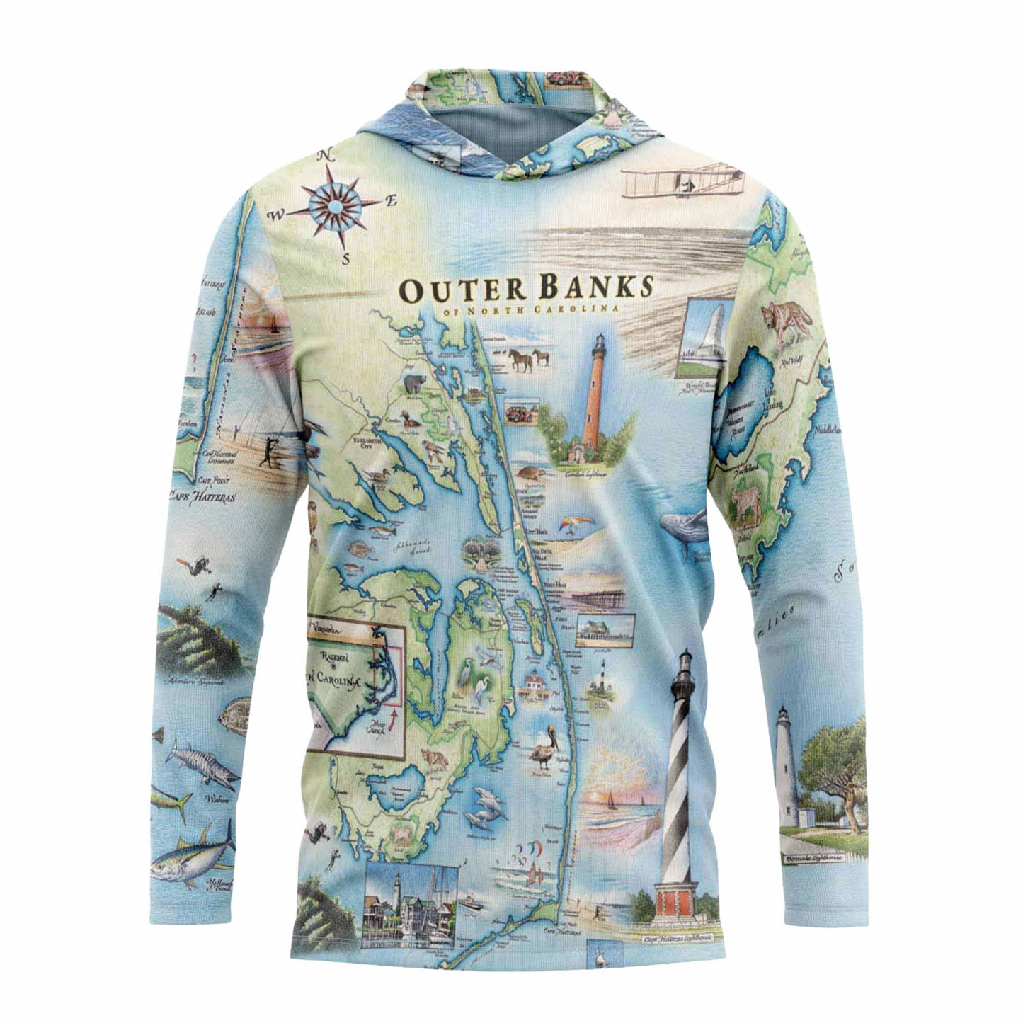 Outer Banks Map UltraLight Sunshirt Hoodie – UPF 50+