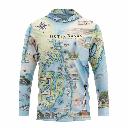 Outer Banks Map UltraLight Sunshirt Hoodie – UPF 50+