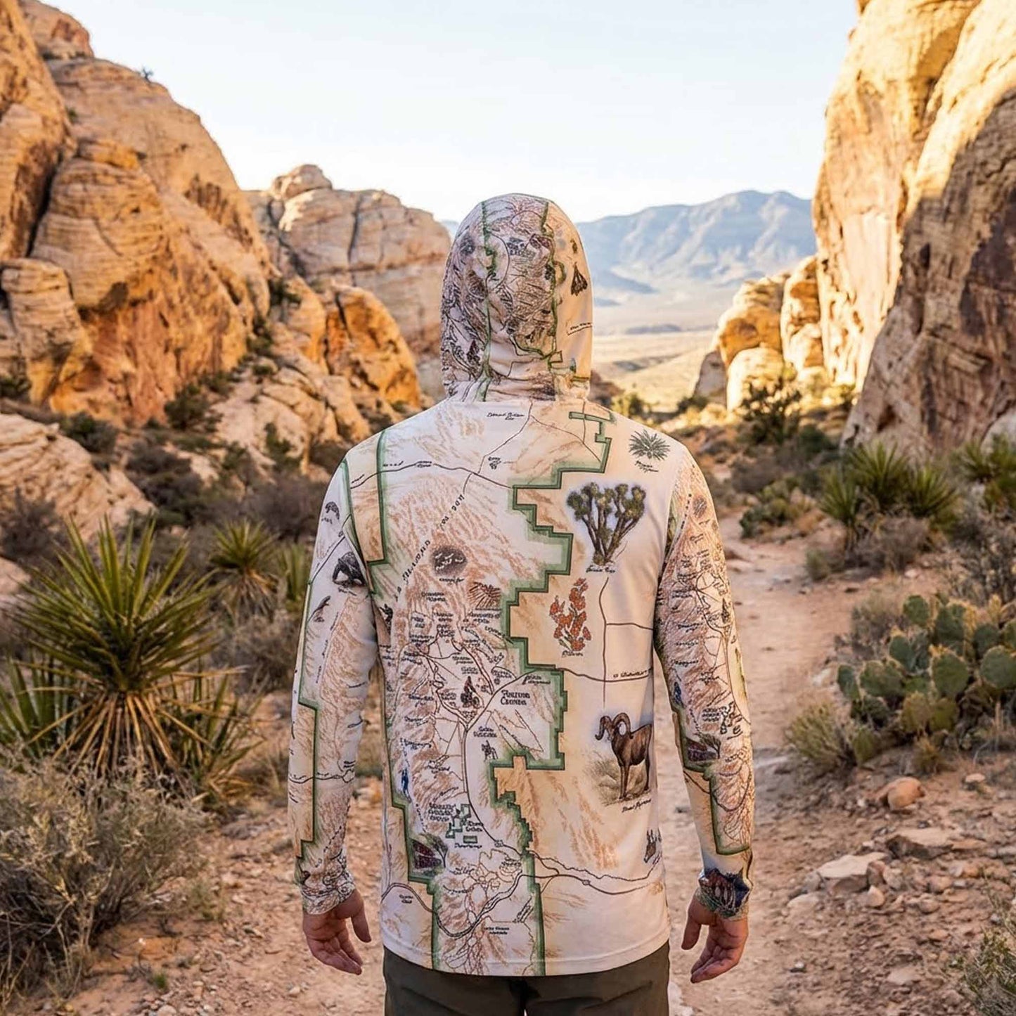 Red Rock Canyon Map UltraLight Sunshirt Hoodie – UPF 50+