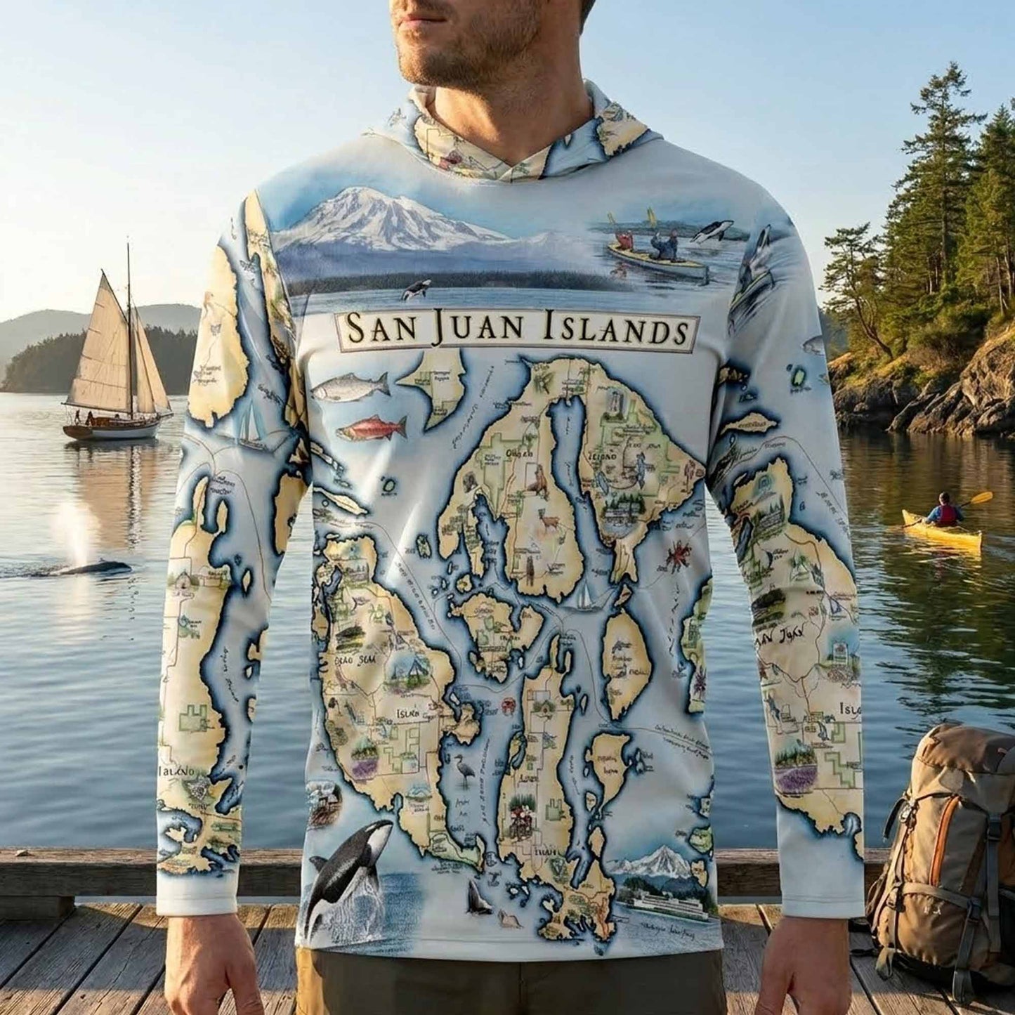 San Juan Islands Map UltraLight Sunshirt Hoodie – UPF 50+