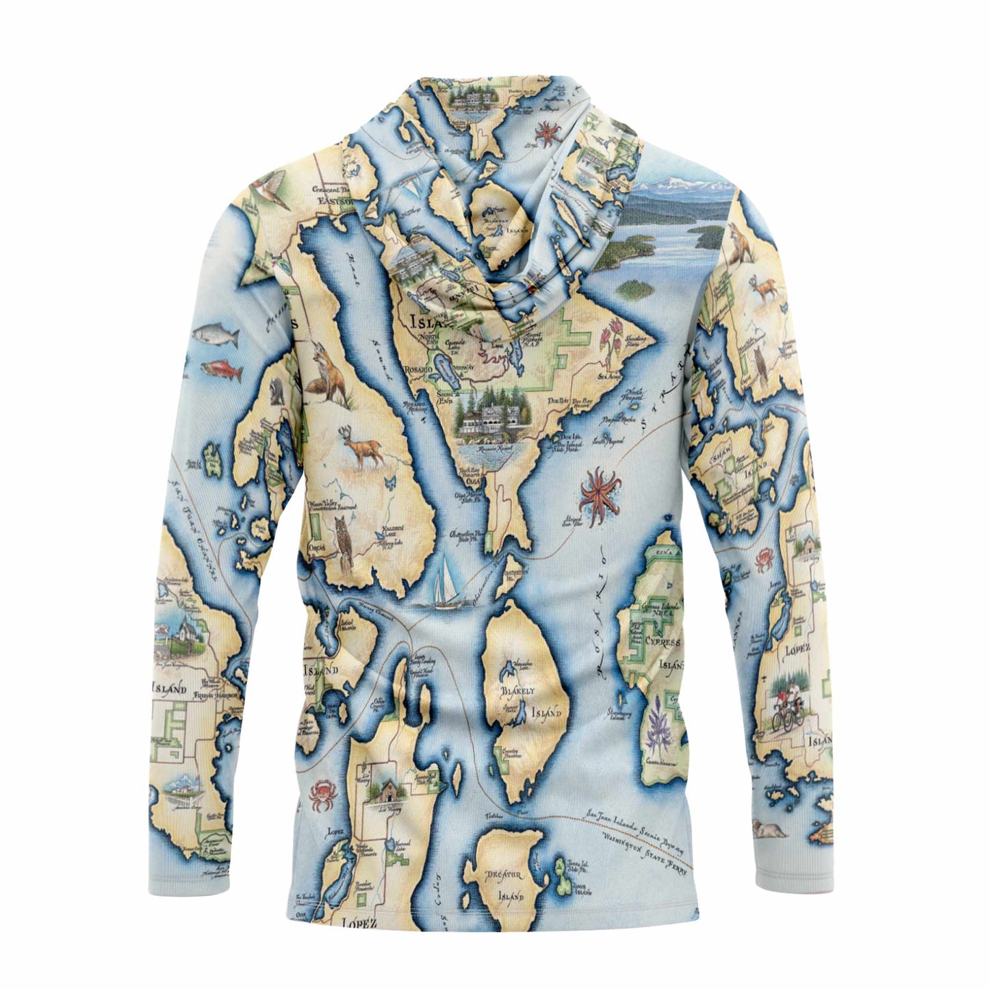 San Juan Islands Map UltraLight Sunshirt Hoodie – UPF 50+