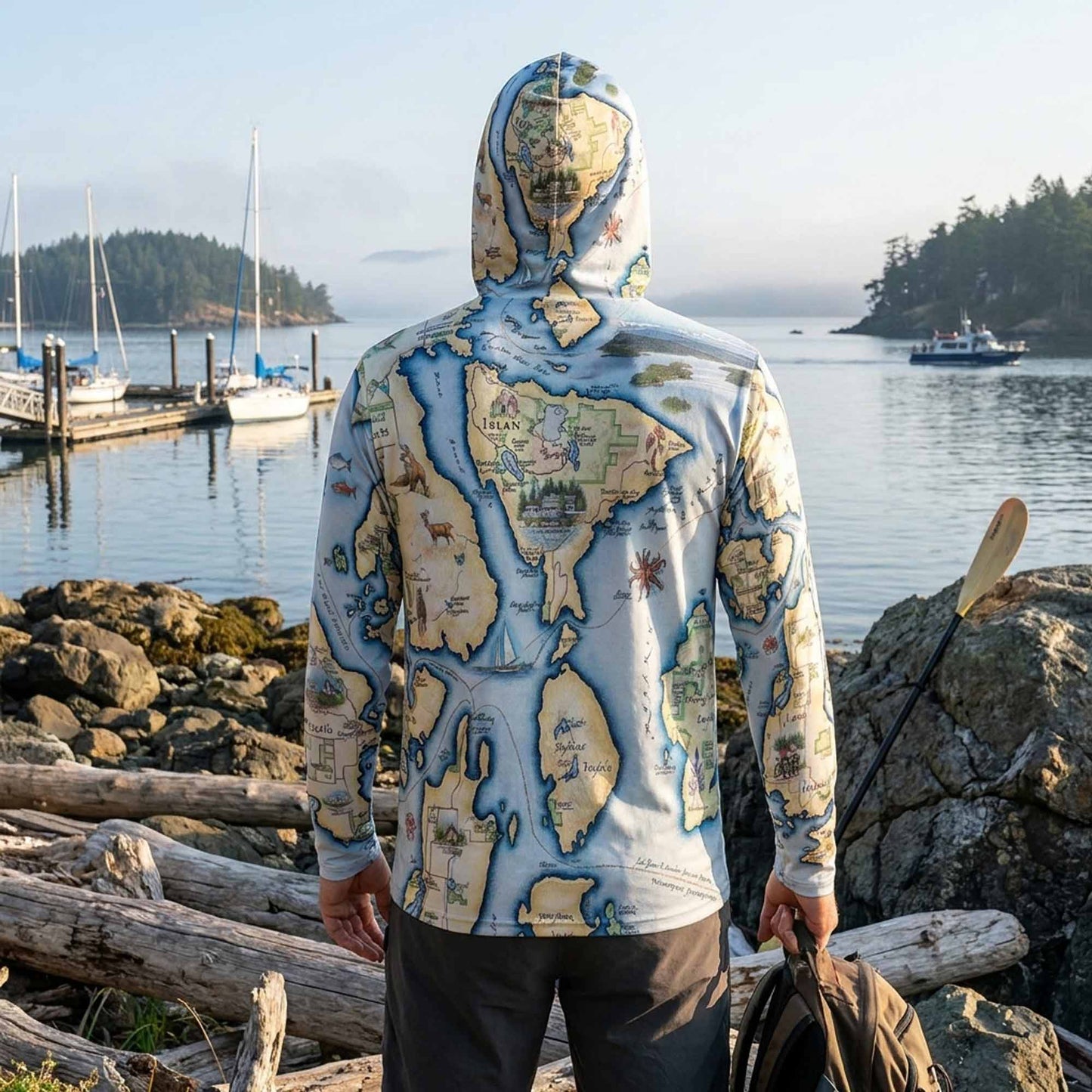 San Juan Islands Map UltraLight Sunshirt Hoodie – UPF 50+