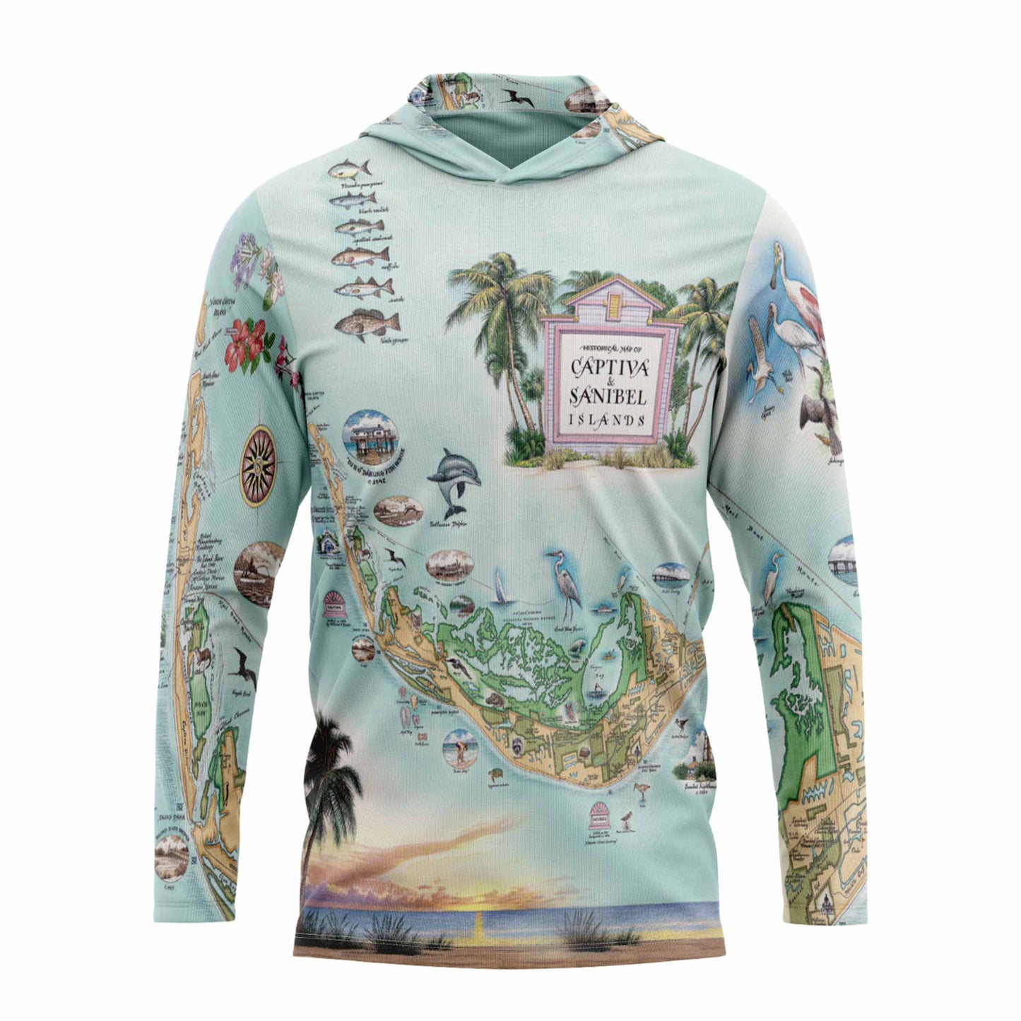 Sanibel & Captiva Islands Map UltraLight Sunshirt Hoodie – UPF 50+