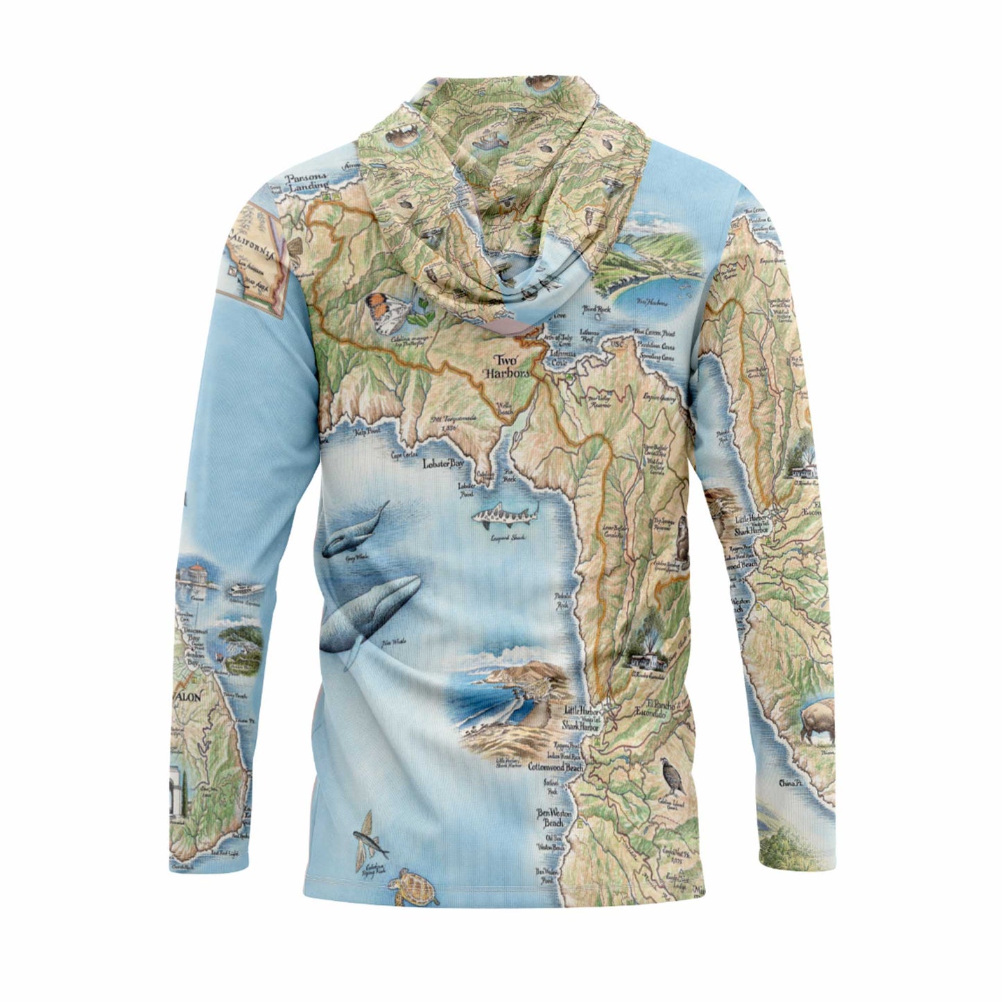 Santa Catalina Island Map UltraLight Sunshirt Hoodie – UPF 50+
