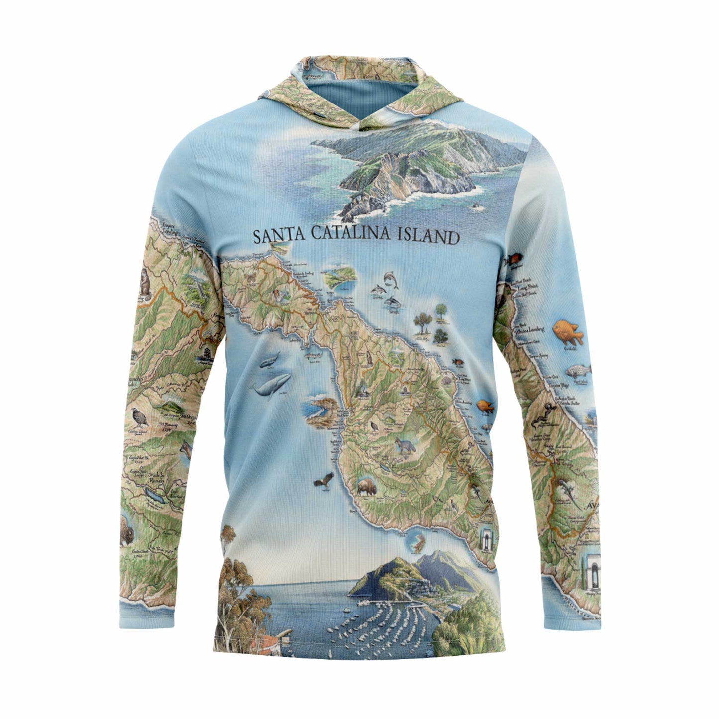 Santa Catalina Island Map UltraLight Sunshirt Hoodie – UPF 50+