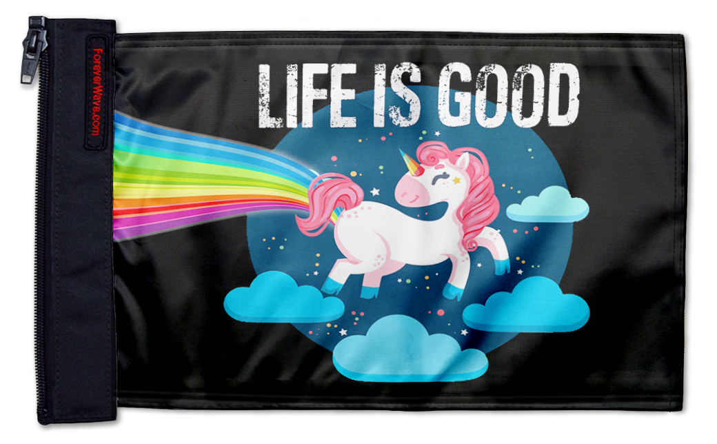 Life Is Good Unicorn 12"x18" Forever Wave Flag for Jeep Wrangler JLU 4-Door 2018-Present
