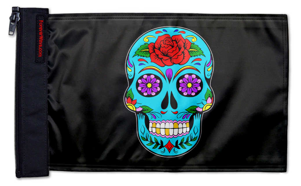 Sugar Skull 12"x18" Forever Wave Flag for Jeep Wrangler JLU 4-Door 2018-Present
