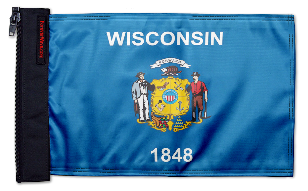 State Flag Wisconsin 12"x18" Forever Wave Flag for Jeep Wrangler CJ-7 and CJ-8 1976-1986