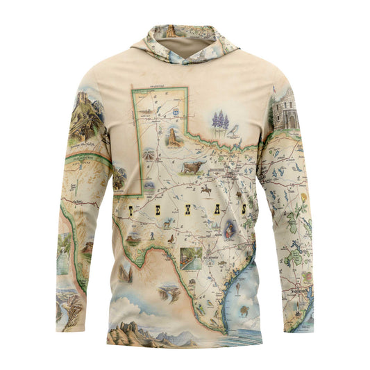 Texas State Map UltraLight Sunshirt Hoodie – UPF 50+