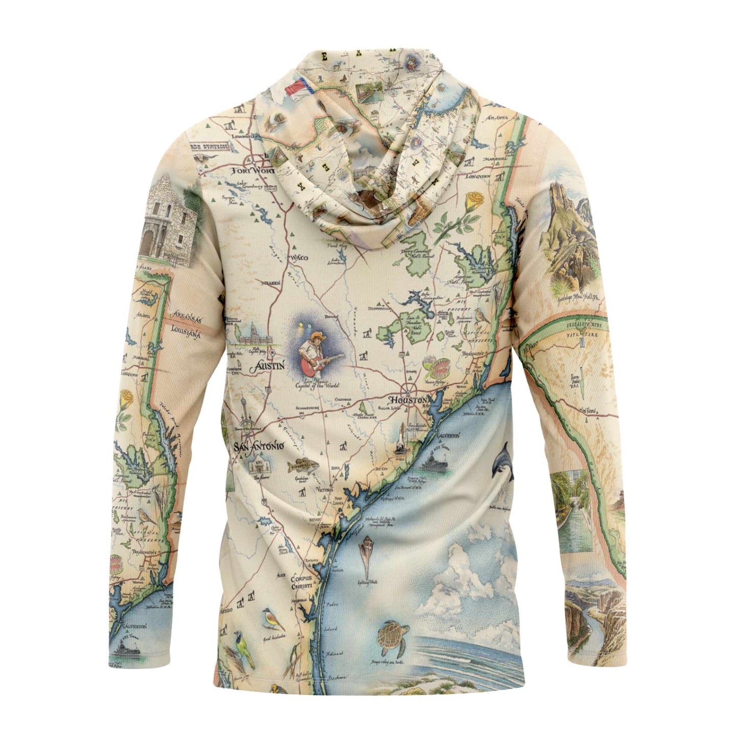 Texas State Map UltraLight Sunshirt Hoodie – UPF 50+