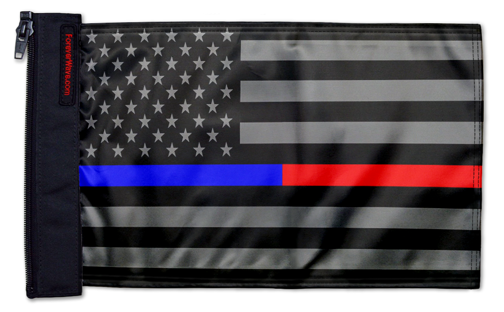 USA Subdued Thin Blue-Red Line 12"x18" Forever Wave Flag for Jeep Wrangler JKU 4-Door 2007-2018