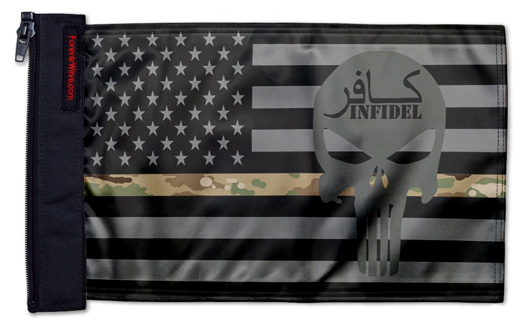 USA Subdued Thin Camo Line Infidel 12"x18" Forever Wave Flag for Jeep Wrangler YJ 1986-1995