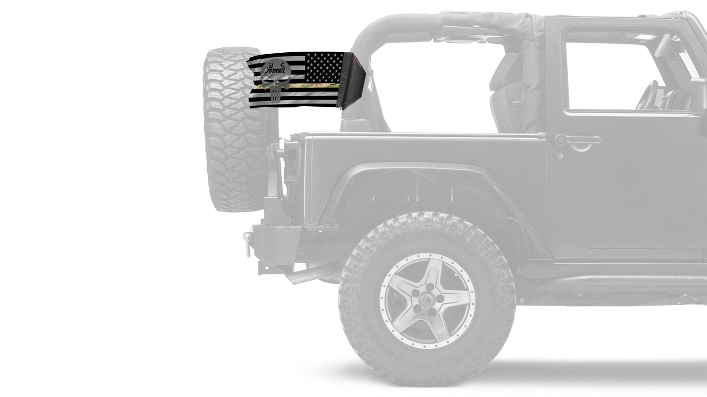 USA Subdued Thin Camo Line Infidel 12"x18" Forever Wave Flag for Jeep Wrangler YJ 1986-1995