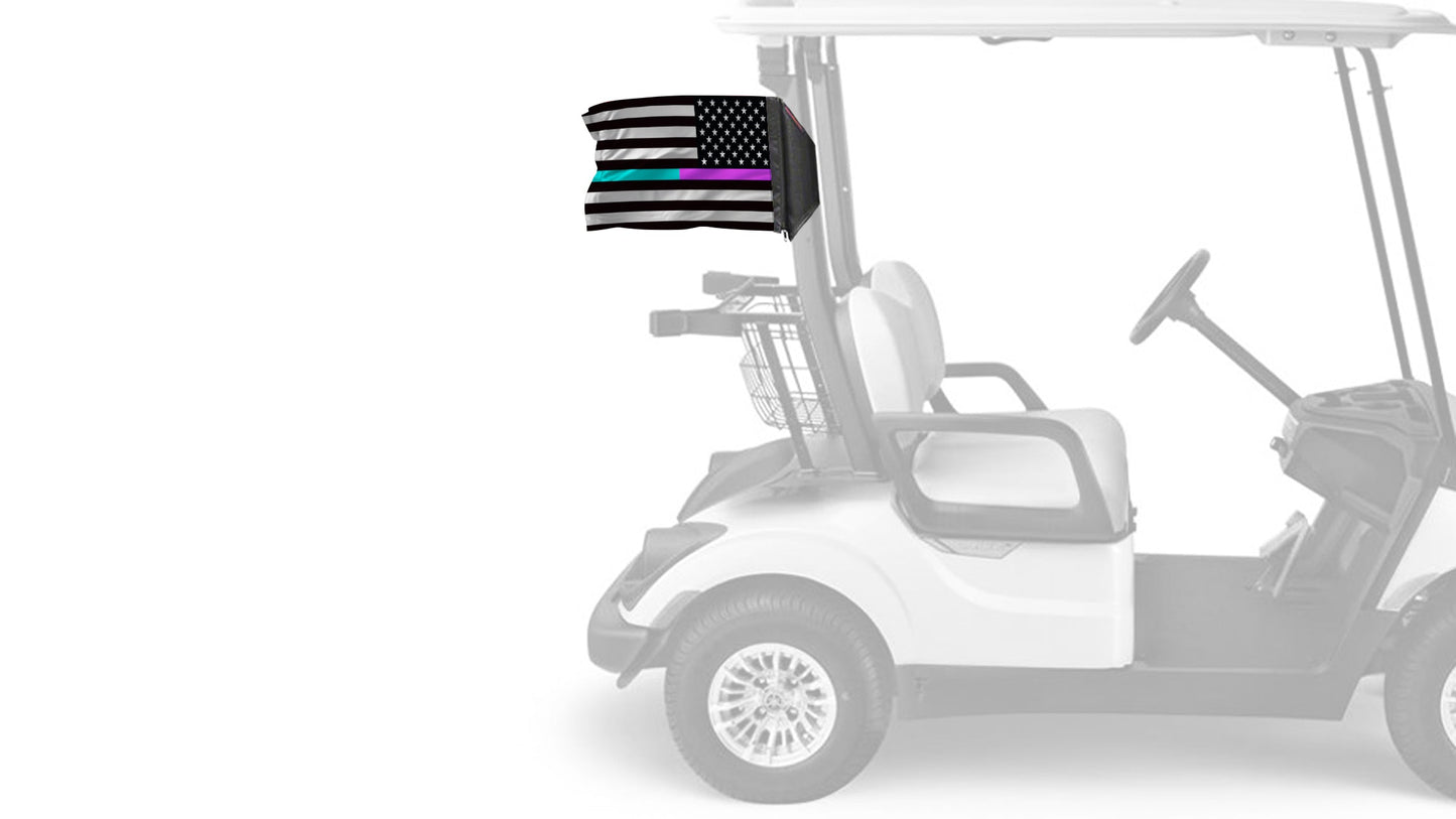 USA Subdued Thin Purple-Teal Line 12"x18" Forever Wave Flag for Golf Carts