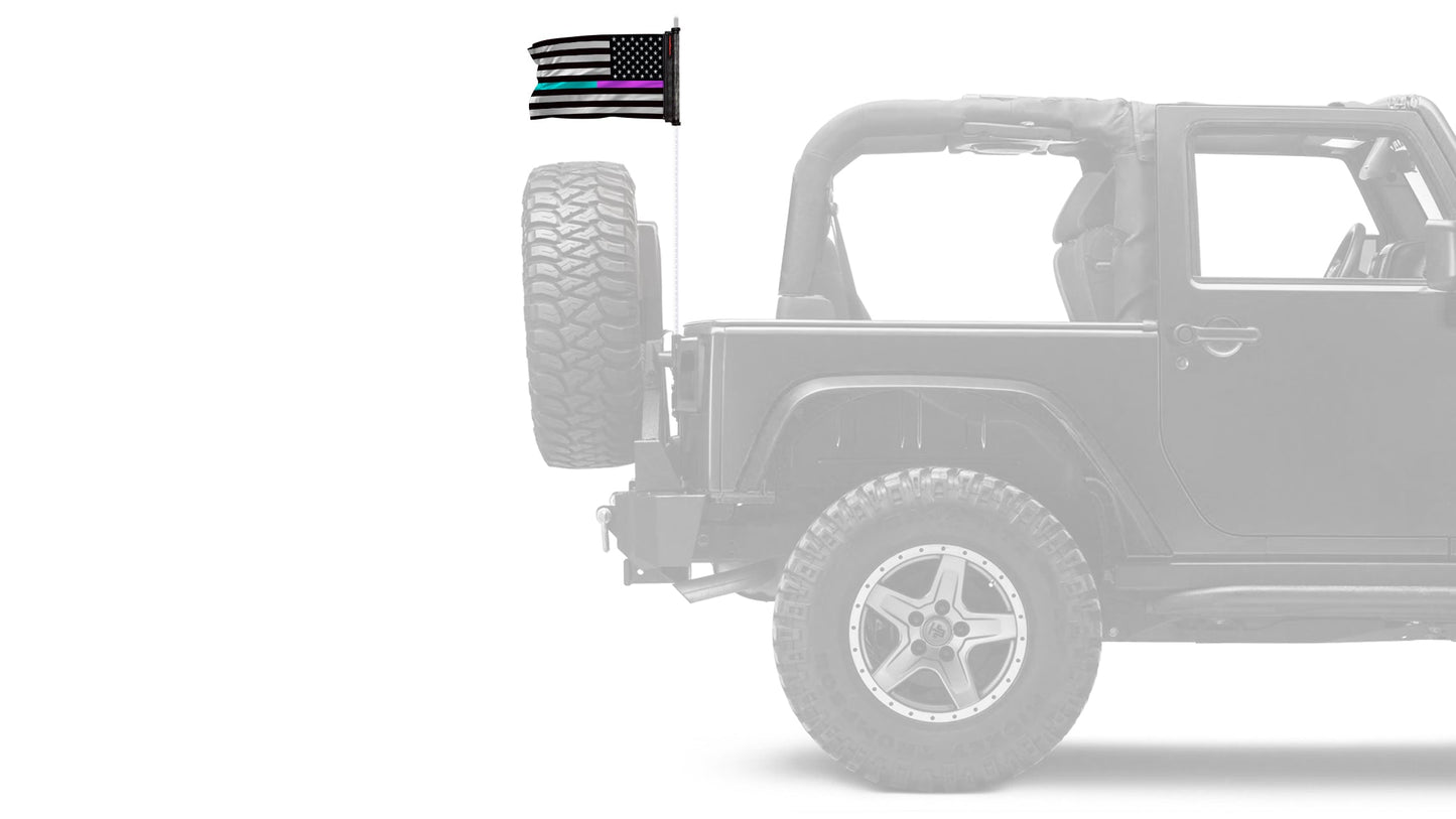 USA Subdued Thin Purple-Teal Line 12"x18" Forever Wave Flag for Jeep Wrangler YJ 1986-1995