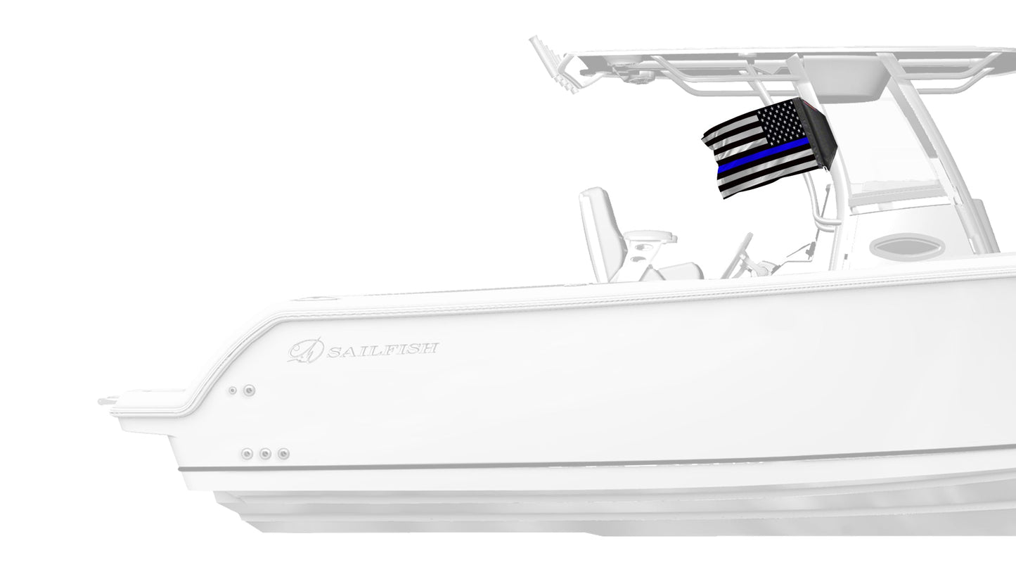USA Subdued Thin Blue Line 12"x18" Forever Wave Flag for Boats