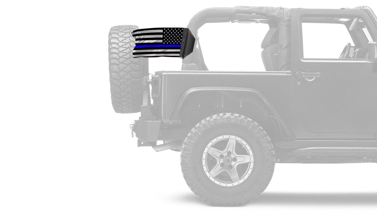 USA Subdued Thin Blue Line 12"x18" Forever Wave Flag for Jeep Wrangler JK 2-Door 2007-2018