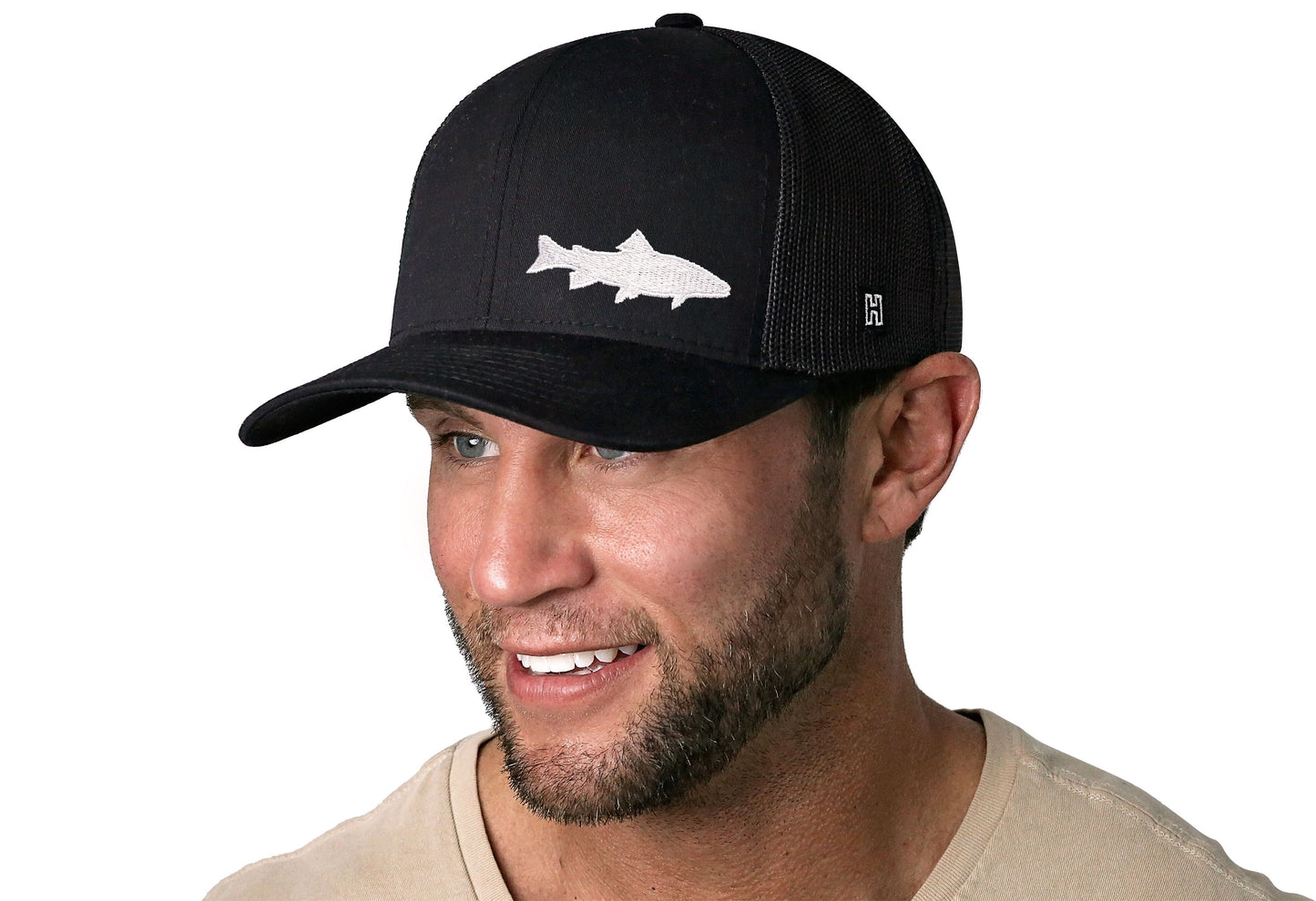 Steelhead Fish Trucker Hat  |  Black Steelhead Fish Snapback