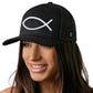 Jesus Fish Trucker Hat  |  Black bold ichthys Snapback