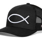 Jesus Fish Trucker Hat  |  Black bold ichthys Snapback