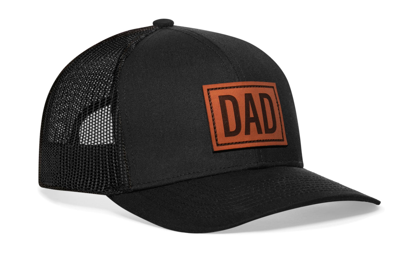 Dad Leather Trucker Hat  |  Black Snapback