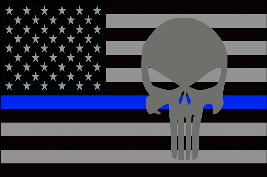 USA Subdued Thin Blue Line Punisher 12"x18" Forever Wave Flag for Boats