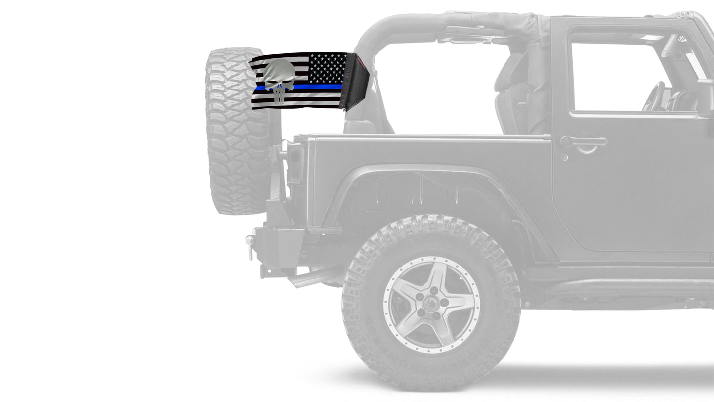 USA Subdued Thin Blue Line Punisher 12"x18" Forever Wave Flag for Jeep Wrangler JLU 4-Door 2018-Present