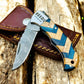 Damascus Pocket Knife with 3" Folding Blade & Olivewood Handle