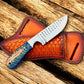 Hunting Knife with 4" Rasp Steel Blade & Blue Pine-Cone Resin Handle