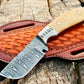 Fixed Blade Skinning Knife – 3" Damascus Blade with Deer Bone Handle