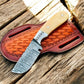 Fixed Blade Skinning Knife – 3" Damascus Blade with Deer Bone Handle