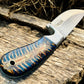 Hunting Knife with 4" Rasp Steel Blade & Blue Pine-Cone Resin Handle