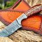 Cowboy Knife 3.25" Damascus Blade with Red Pine Cone Resin Handle
