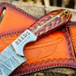 Cowboy Knife 3.25" Damascus Blade with Red Pine Cone Resin Handle