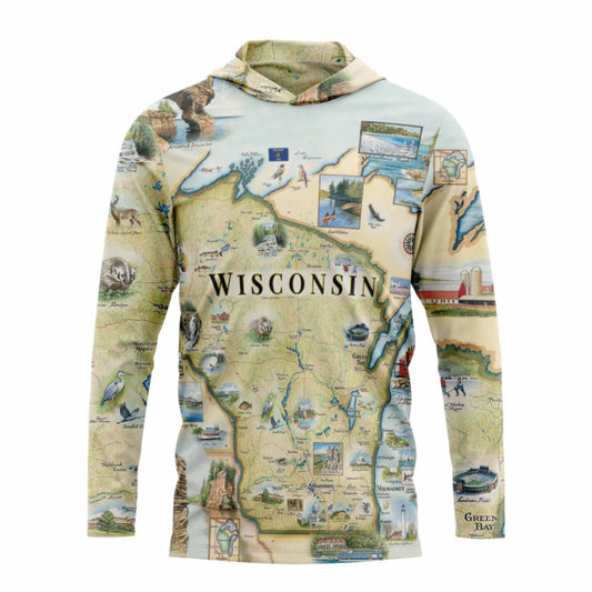 Wisconsin State Map UltraLight Sunshirt Hoodie – UPF 50+