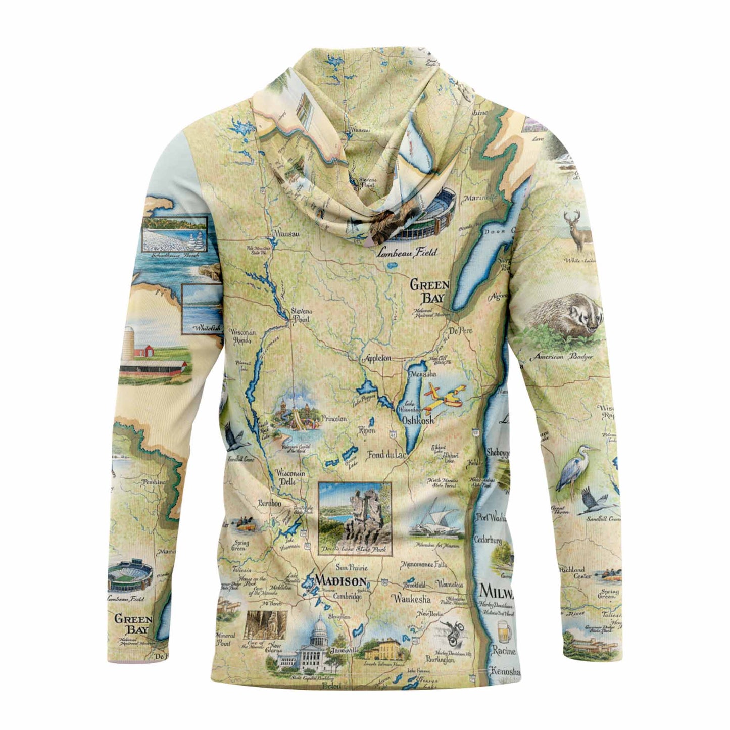 Wisconsin State Map UltraLight Sunshirt Hoodie – UPF 50+