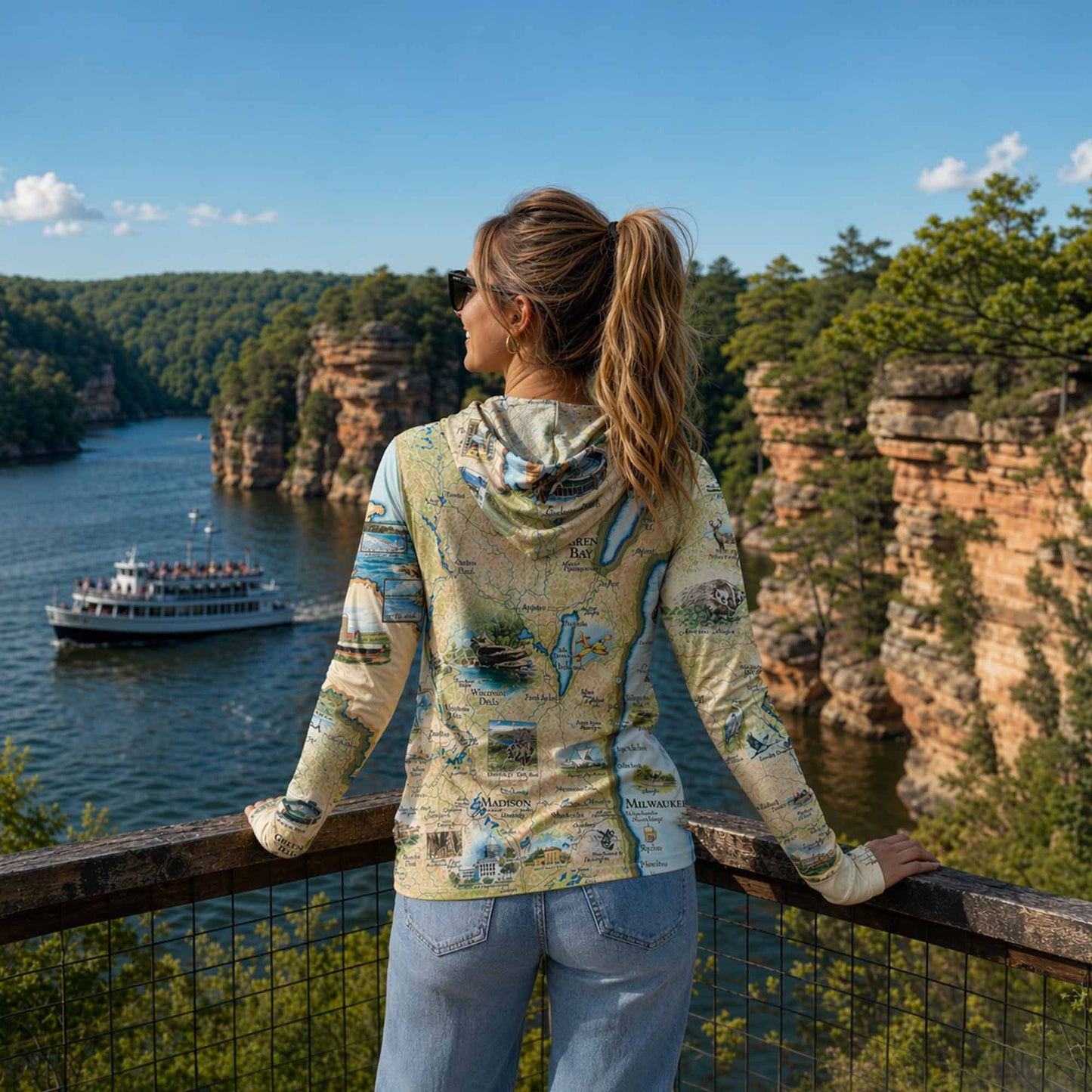 Wisconsin State Map UltraLight Sunshirt Hoodie – UPF 50+